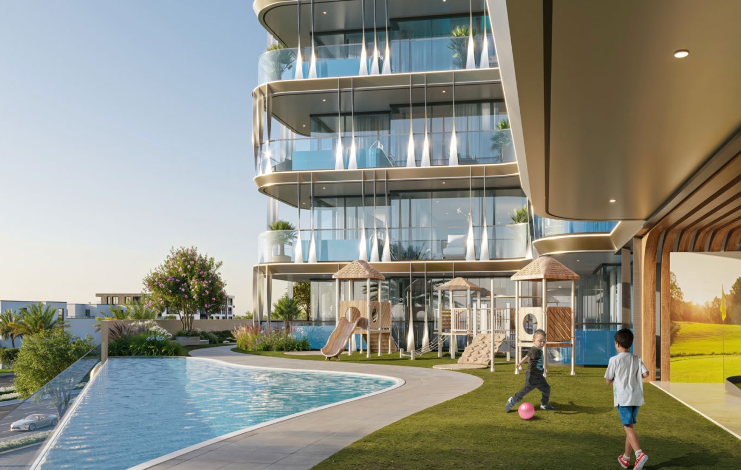 Balconies with private pools at the Ocean Bay project